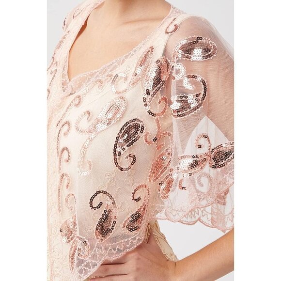 Babeyond 1920s Shawl  Wraps Beaded Evening Cape Bridal Shawl Cover Up (Pink) - Picture 3 of 6